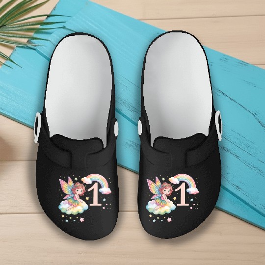 Magical Rainbow Fairy Elf 1st Birthday Girl Slip On Clogs