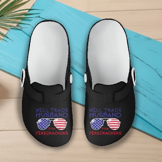 Will Trade Husband For Fireworks Funny 4th Of July Slip On Clogs