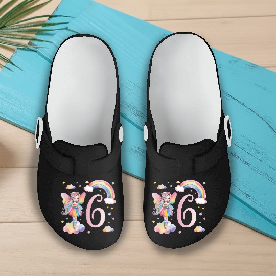 Magical Rainbow Fairy Elf 6th Birthday Girl Slip On Clogs