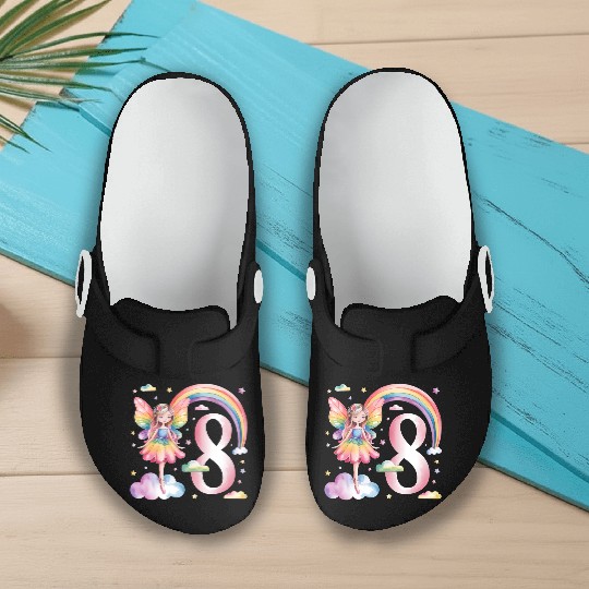 Magical Rainbow Fairy Elf 8th Birthday Girl Slip On Clogs