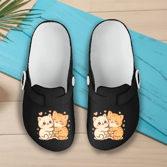 Cute Kittens Embracing Heartwarming Design Slip On Clogs