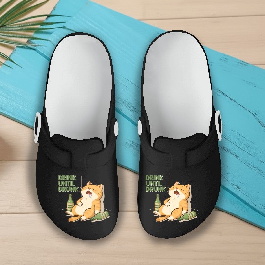 Humorous Cat Drinking Alcohol Meme Design Slip On Clogs