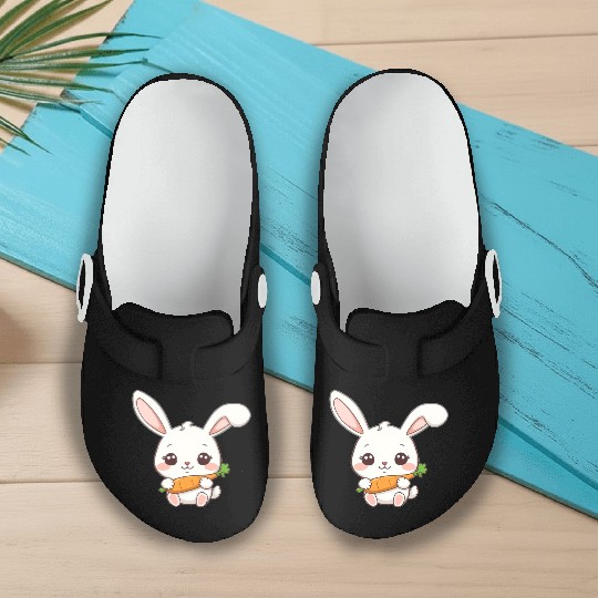 Cute Bunny with Carrot Illustration Slip On Clogs