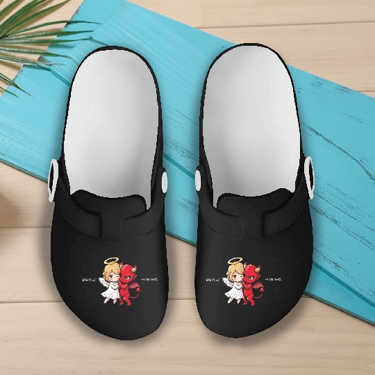 Heavenly Angel vs Devil Cartoon Design Slip On Clogs