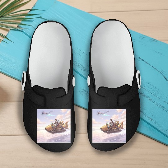 Sunset Island Boat Scene Slip On Clogs