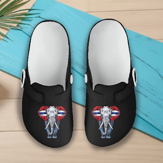 Thailand Elephant Red White Blue National Flag Cul Slip On Clogs