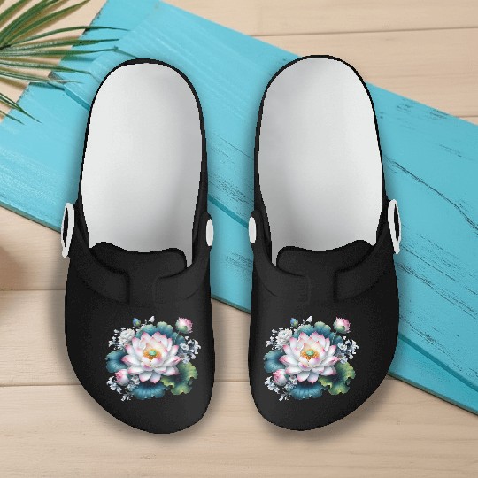Lotus and Flowers Blossom Slip On Clogs
