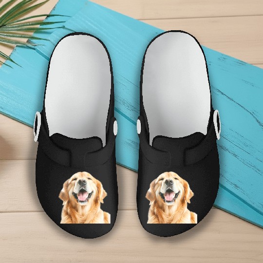 Joyful Golden Retriever Illustration Slip On Clogs