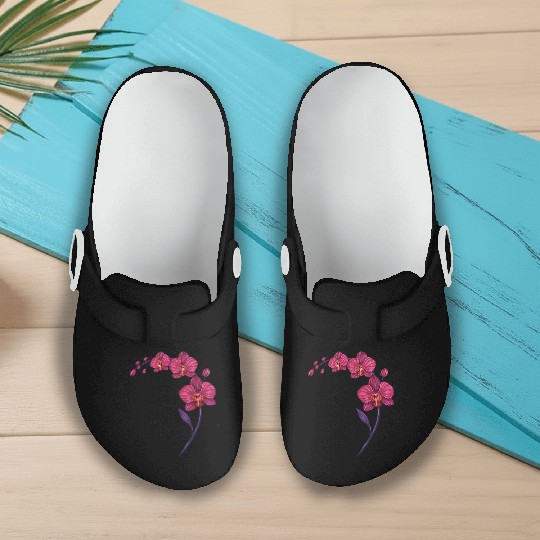 Elegant Violet Pink Orchid Flower Branch Design Slip On Clogs