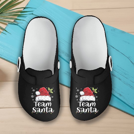 Team Santa Holiday Christmas Design Slip On Clogs