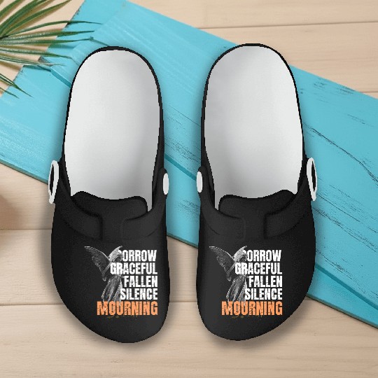 Angel with Wings and Mourning Words Slip On Clogs