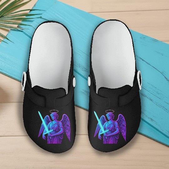 Neon Angel Warrior Illustration Slip On Clogs