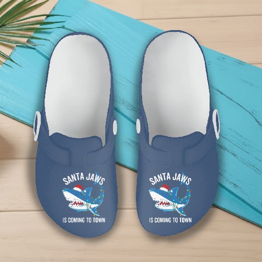 Santa Jaws Is Coming To Town Funny Christmas Shark Slip On Clogs