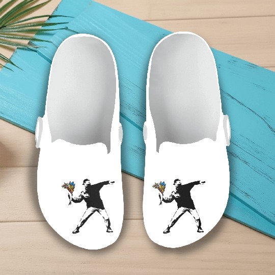 Banksy Rage Flower Thrower Slip On Clogs