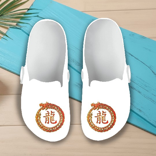 Fire Dragon In Circle with Chinese Dragon Symbol Slip On Clogs