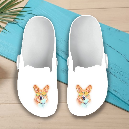 Pembroke Welsh Corgi Colorful Neon Dog Sunglasses Slip On Clogs