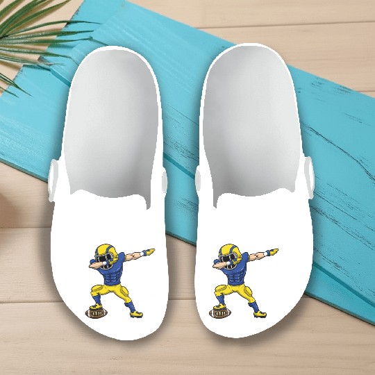 Dabbing Football Slip On Clogs Blue Yellow Team Kids Gift