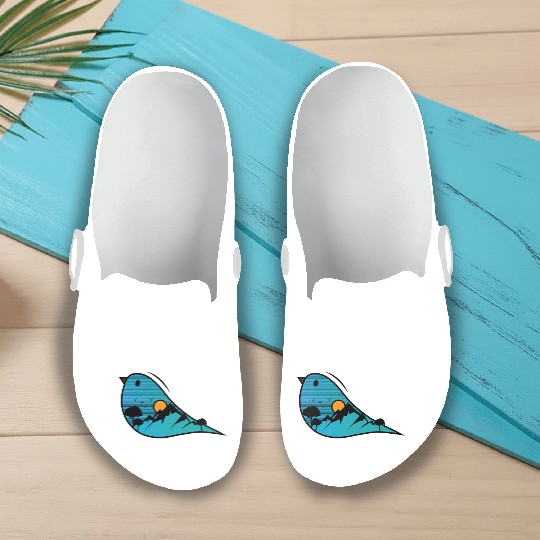 Blue Bird Nature Cartoon Slip On Clogs