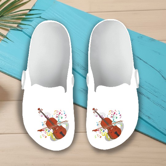 red-brown hand-drawn violin with notes Slip On Clogs