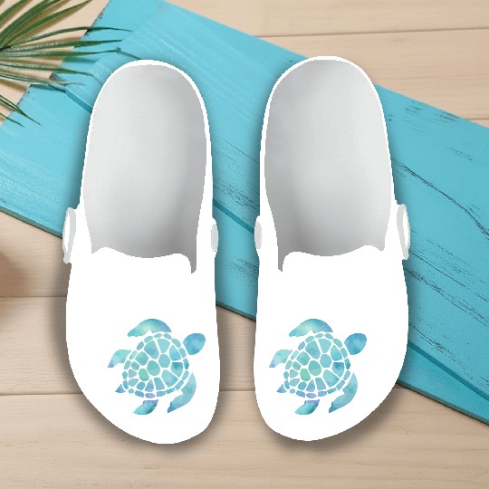 Sea Turtle Watercolor Blue Slip On Clogs
