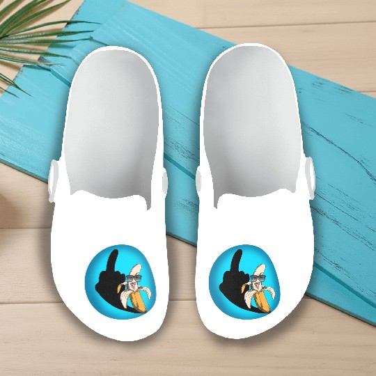 Dirty joke middle finger banana halloween shadow Slip On Clogs