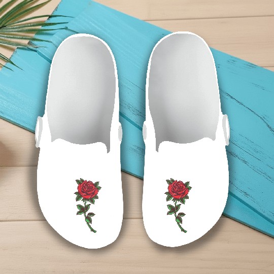 Red rose, Rose stem Slip On Clogs