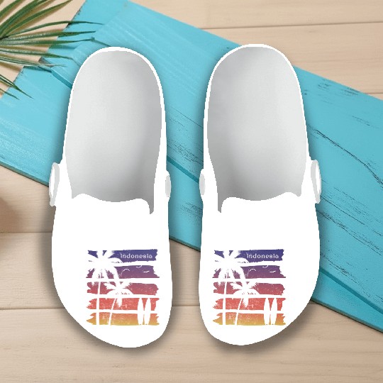 Cool Indonesia Surfing Fan Beach Palm Tree Slip On Clogs