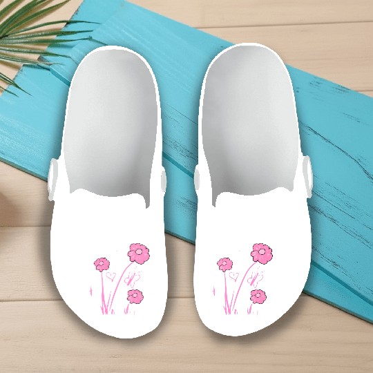 flowers pink butterfly nature heart Slip On Clogs