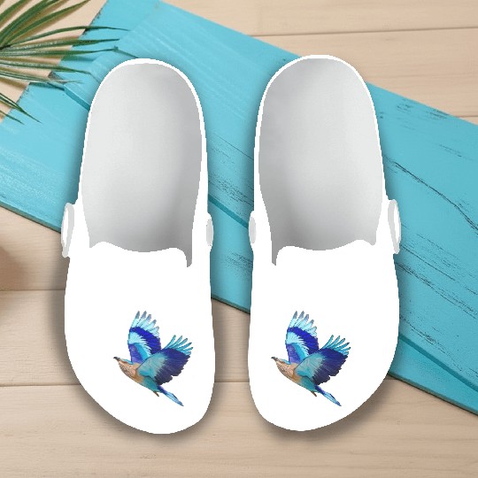 Flying Blue Indian Roller Bird Slip On Clogs