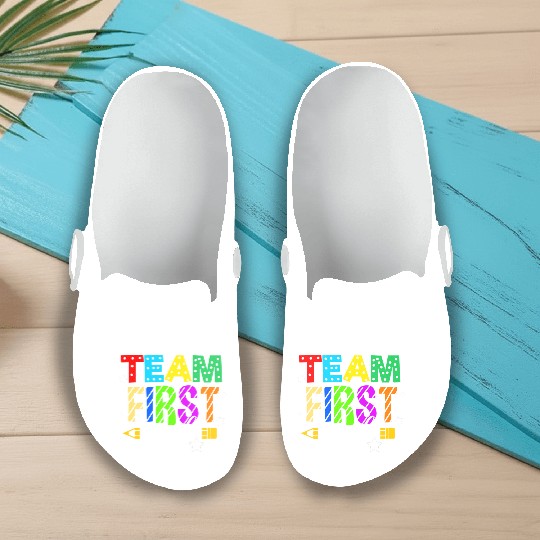 Team First Grade For Elementary Teacher Slip On Clogs