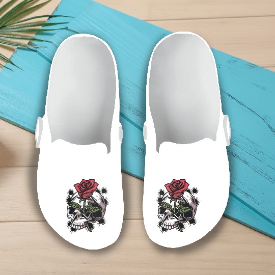 Bullets and Skull Roses Aesthetic Dripping Pattern Slip On Clogs