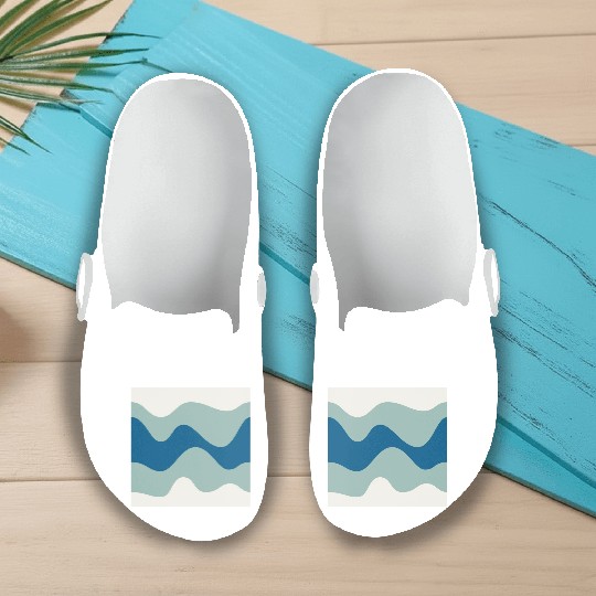 Ocean Waves Pattern - Blue and White Slip On Clogs