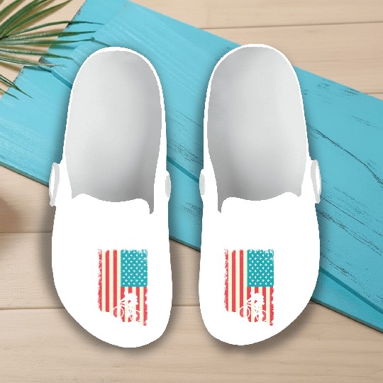 mountain biking american flag Slip On Clogs