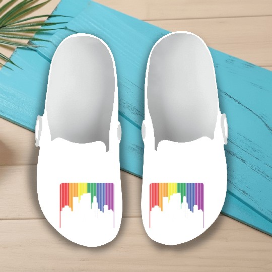 Brooklyn New York Skyline Rainbow Flag Slip On Clogs