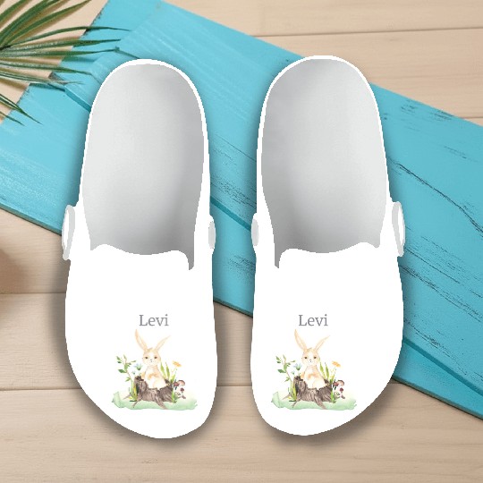 Waldtier Reh Hase Hedgehog Flowers Name Levi Slip On Clogs