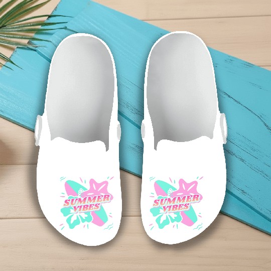 Summer Vibes - Beach, surf, hibiscus and starfish Slip On Clogs