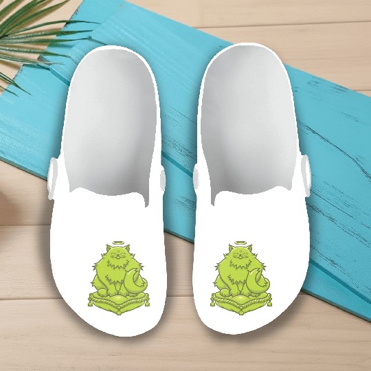 Green Buddha Cat Slip On Clogs