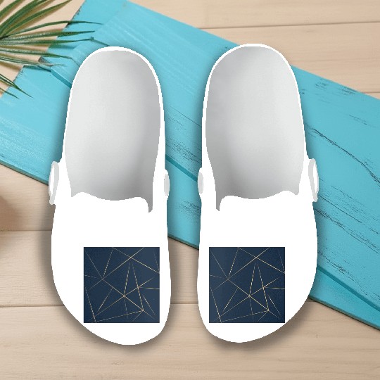 Luxury Gold Navy Blue Geometric Polygon Slip On Clogs