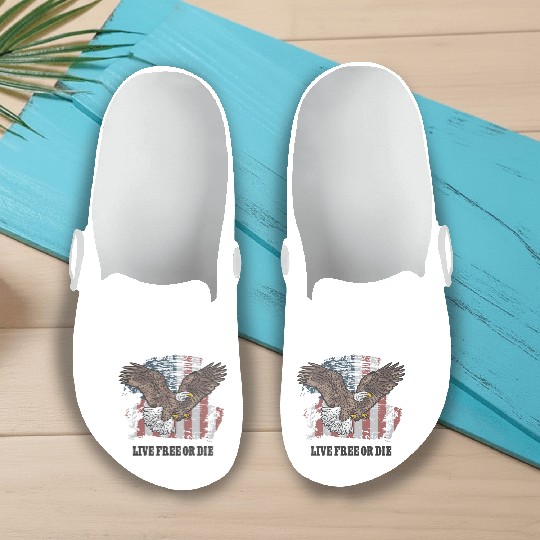 Live Free or Die - Bald Eagle - Grunge American Fl Slip On Clogs