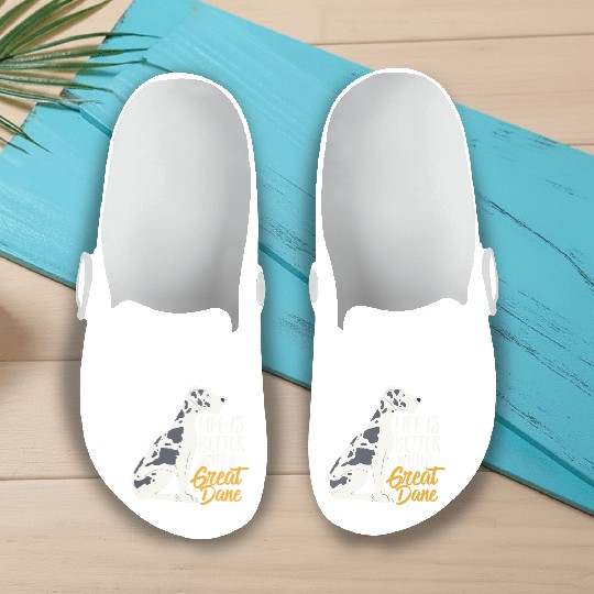 Life Is Better With A Spot Great Dane Cute Funny D Slip On Clogs