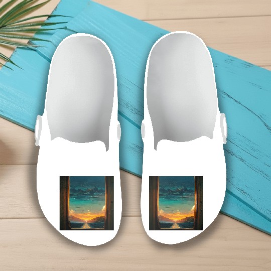 Paradise island painting Slip On Clogs