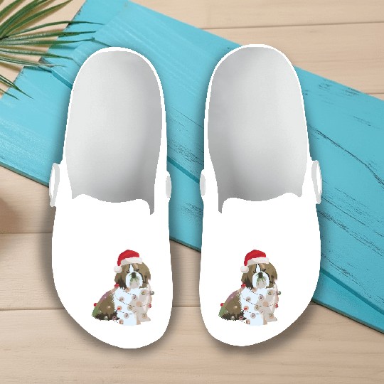 Shih Tzu Christmas Lights Xmas Dog Lover Slip On Clogs