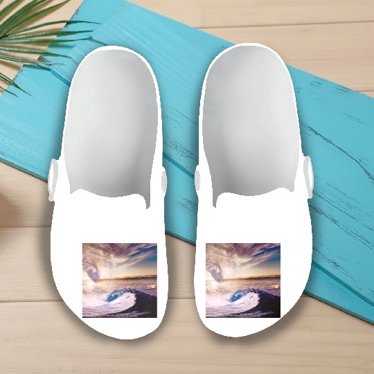 dark blue ocean waves storm fantasy Slip On Clogs