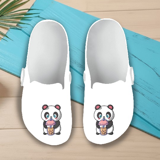 Panda Bear Boba Milk Tea Funny Bubble Tea Lovers Slip On Clogs