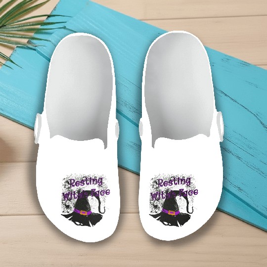 Resting Witch Face - Halloween Spider Web Slip On Clogs