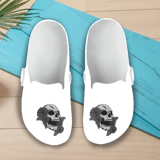 Black Skull Roses Aesthetic Goth Gothic Slip On Clogs