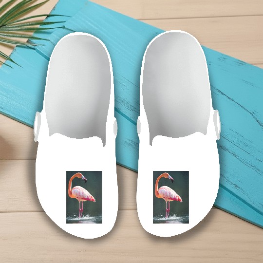 Flamingo in a lake with water splashes Slip On Clogs