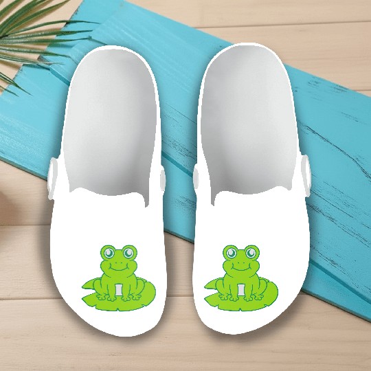 frog sitting water lily sea leaf Slip On Clogs