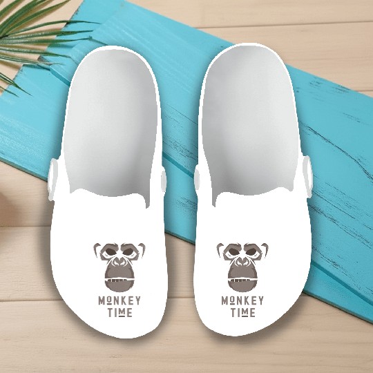 It's Monkey Time Cute Adorable Funny Monkey Face Slip On Clogs