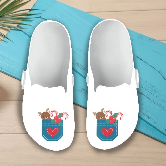 Christmas moose peppermint pocket Slip On Clogs